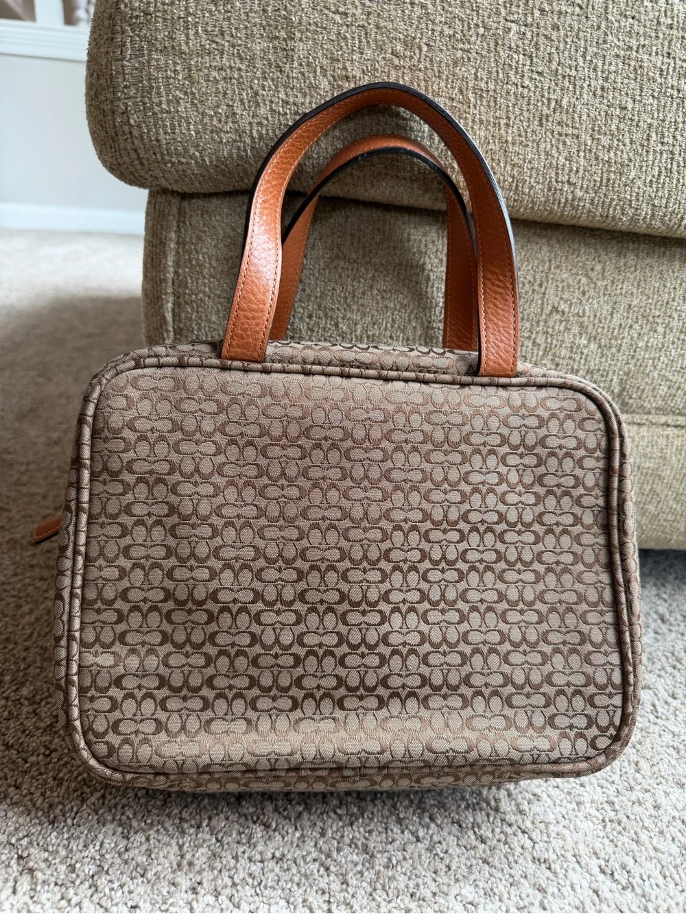 Vintage Coach Signature Jacquard Travel Cosmetic Organizer Case